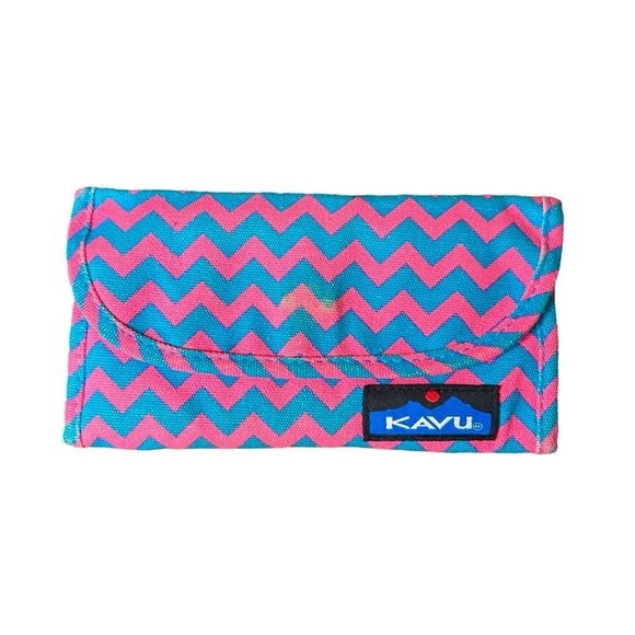 KAVU Blue & Pink Zig Zag Cotton & Nylon Trifold Long Wallet - Picture 4 of 9